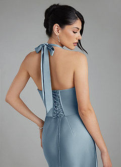Azazie Torrance Bridesmaid Dresses Dusty Blue Mermaid Corset Stretch Satin Dress image2