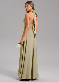 Azazie Tracie Bridesmaid Dresses Moss Green A-Line Side Slit Stretch Satin Dress image4