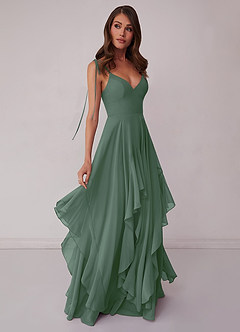 A-line V-neck Chiffon Tiered Skirt Dresses Papaya