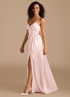 Azazie Zeya Bridesmaid Dresses Blushing Pink A-Line Pleated Metallic Satin Dress image5