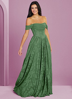 Barbie ♥ Azazie Bridesmaid Dresses Eucalyptus A-Line Off the Shoulder Floral Burnout Convertible Dress image5