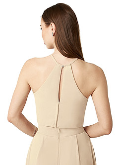 Azazie Kenzi Bridesmaid Dresses Champagne Pleated Chiffon Jumpsuit image6