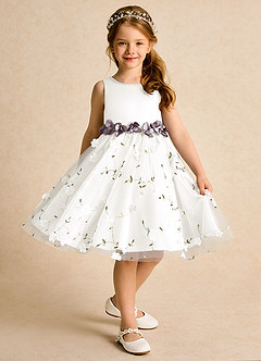 Azazie Starri Flower Girl Dresses Ivory Dusk Ball-Gown Beaded Matte Satin Dress image3