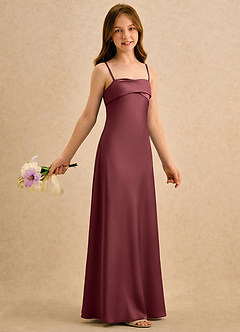 Azazie Mirabella Girls Formal Flower Girl Dresses Merlot Sheath Sweetheart Neckline Stretch Satin Dress image4