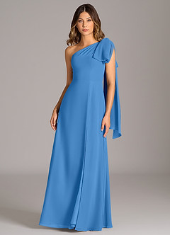 Azazie Tella Brautjungfernkleider A-Linie One-Shoulder Chiffon Kleid Blauhäher image2