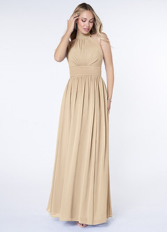 Azazie Iman Bridesmaid Dresses Champagne A-Line A-Line Ruched Chiffon Dress image4