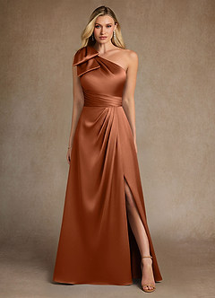Azazie Easton Mother of the Bride Dresses Copper A-Line One Shoulder Stretch Satin Dress image1