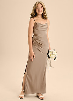 Azazie Mai Junior Taupe A-Line Sweetheart Neckline Stretch Satin Dress image3