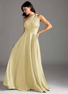 Azazie Charlize Bridesmaid Dresses Lemon Sorbet A-Line One Shoulder Stretch Satin Dress image5
