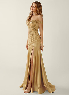 Briareny Yellow Lace Sequin Embroidery Stretch Satin Prom Dress image4
