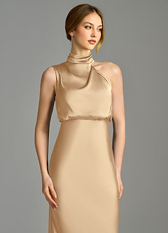 Azazie Brylie Final Sale Champagne Mermaid Pleated Stretch Satin Dress image6