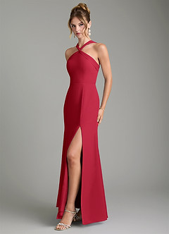 Azazie Rue Bridesmaid Dresses Scarlet A-Line Halter Chiffon Dress image5