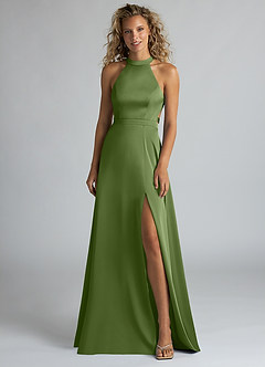 Azazie Clarice Bridesmaid Dresses Juniper A-Line High Neck Stretch Satin Dress image4