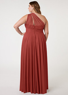 Azazie Charlize Robes de demoiselle d'honneur Robe Trapèze en Maille Ue épaule Terracotta image7