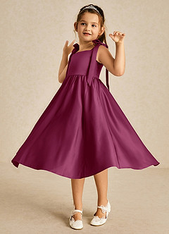 Azazie Chelsie Flower Girl Dresses Mulberry A-Line Bow Matte Satin Dress image3