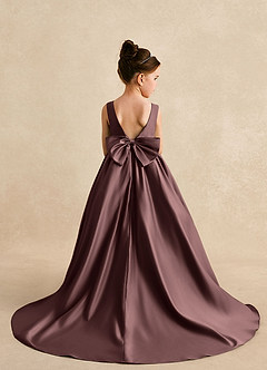 Azazie Mimia Flower Girl Dresses Espresso A-Line Bow Matte Satin Dress image2