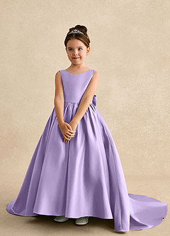 Azazie Mimia Robe Demoiselle D'honneur Fillette Robe Trapèze en Mat Satiné Arc Lilas image3