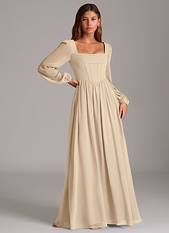 Azazie Maree Robes de demoiselle d'honneur Robe Trapèze en Mousseline de soie Corset Champagne image3