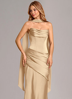 Azazie Pelagia Bridesmaid Dresses Champagne Mermaid Corset Stretch Satin Convertible Dress image5
