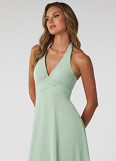 Azazie Tessie Bridesmaid Dresses Agave A-Line V-Neck Pleated Chiffon Dress image5