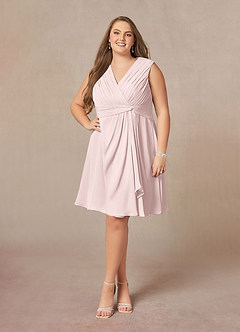 Azazie Theron Mother of the Bride Dresses Blushing Pink A-Line V-Neck Pleated Chiffon Dress image6