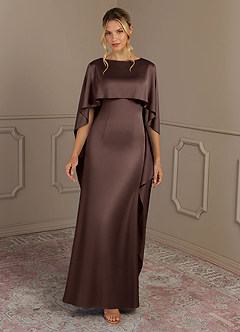 Azazie Eli Mother of the Bride Dresses Ganache Sheath Boatneck Stretch Satin Dress image7