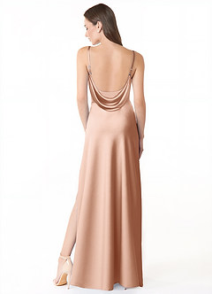 Azazie Alaija Jurken voor bruidsmeisjes Jurk van Stretch Satijn met Zeemeermin Zijsplit Rosé Goud image4