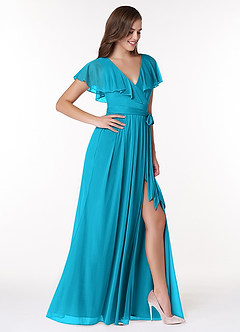 Azazie Jael Final Sale Jade A-Line V-Neck Mesh Dress image4