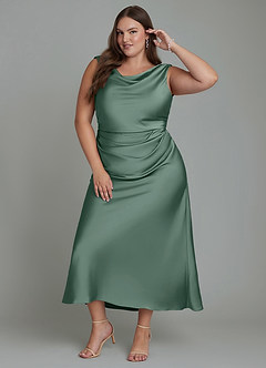 Azazie Kieryn Bridesmaid Dresses Eucalyptus Mermaid Pleated Stretch Satin Dress image8