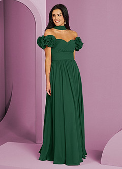 Barbie ♥ Azazie Jurken voor bruidsmeisjes Converteerbaar Jurk van Chiffon met A-Lijn Off the Shoulder Donkergroen image3