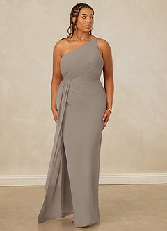 Christian Siriano Bridal for Azazie 1003 Bridesmaid Dresses Taupe Sheath One Shoulder Chiffon Dress image10