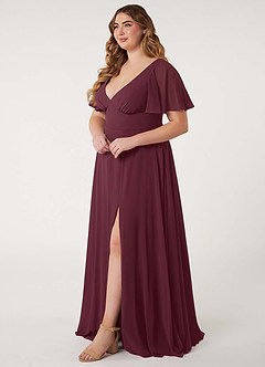 Azazie Kimber Bridesmaid Dresses Cabernet A-Line Flounce Sleeve Chiffon Dress image10