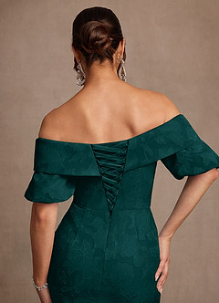 Azazie Golda Mother of the Bride Dresses Pine Sheath Off the Shoulder Floral Burnout Dress image6