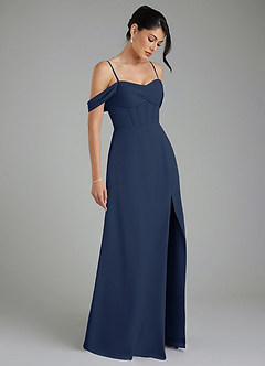 Azazie Cece Robes de demoiselle d'honneur Robe Trapèze en Mousseline de soie Épaule décolletée Bleu Marine Foncé image5