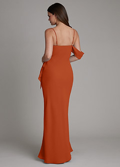 Azazie Yura Vestidos de damas de honor Vestido Naranja Quemada de Gasa de Corte Sirena con Hombros descubiertos image3