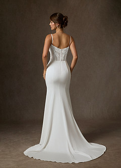 Azazie Alyce Suknie ślubne Syrena Zza ramienia Satyna z tyłu Crepe Pociąg sądowy Sukienka image4