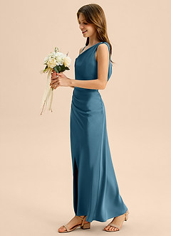 Azazie Madelyn Junior Bermuda Sheath Off the Shoulder Stretch Satin Dress image3