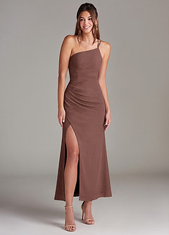 Azazie Eren Bridesmaid Dresses Espresso Mermaid One Shoulder Chiffon Dress image3