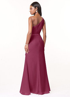 Azazie Liza Vestidos de damas de honor Vestido de Mora de Gasa de Corte Sirena con Hombro unilateral image4