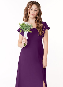 Azazie Bondi Junior Grape A-Line Bow Chiffon Dress image4