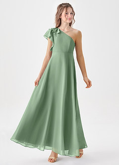 Azazie Arabella Junior A-Linie Gestreift Chiffon Kleid Matcha image4