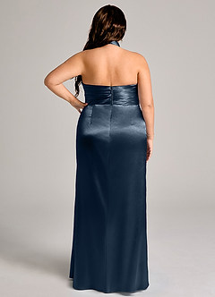 Azazie Jemma Bridesmaid Dresses Dark Navy Sheath Pleated Metallic Satin Dress image9