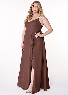 Azazie Naeem Bridesmaid Dresses Espresso A-Line V-Neck Ruffle Chiffon Dress image10