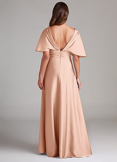 Azazie Pamela Bridesmaid Dresses Rose Gold A-Line Pleated Stretch Satin Dress image2