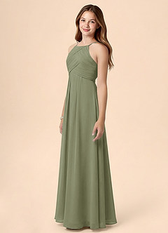 Azazie Ginny Junior Linia A Pofałdowany Szyfon Długość podłogi Młodsza druhna Sukienka image3