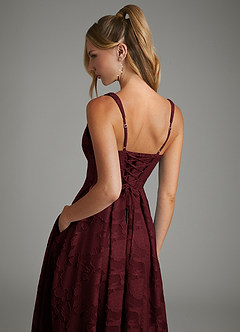 Azazie Isabella Bridesmaid Dresses Cabernet A-Line Corset Floral Burnout Dress image2