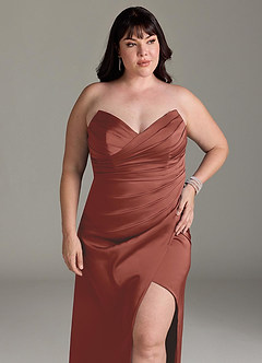 Azazie Yola Bridesmaid Dresses Auburn Sheath V-Neck Pleated Stretch Satin Convertible Dress image13