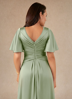 Azazie Emmeline Mother of the Bride Dresses Dusty Sage A-Line Pleated Stretch Satin Dress image4