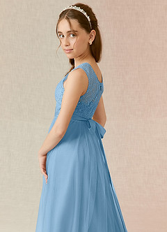 Azazie Georgette Junior Vestido de Azul Acero de Tul de Corte En A con Encaje image12