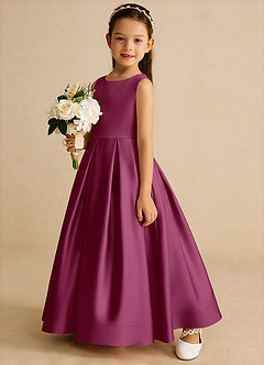 Azazie Cailee Flower Girl Dresses Mulberry Ball-Gown Pleated Matte Satin Dress image2